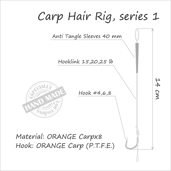 Life Orange Carp Hair Rigs, (25lb, Hook #4, Series 1), 3pcs 3 Life Orange Carp Hair Rigs, (25lb, Hook #4, Series 1), 3pcs